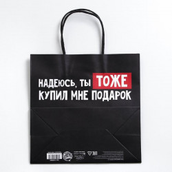 Пакет подарочный «Надеюсь, ты тоже купил мне подарок», 22 × 22 × 11 см